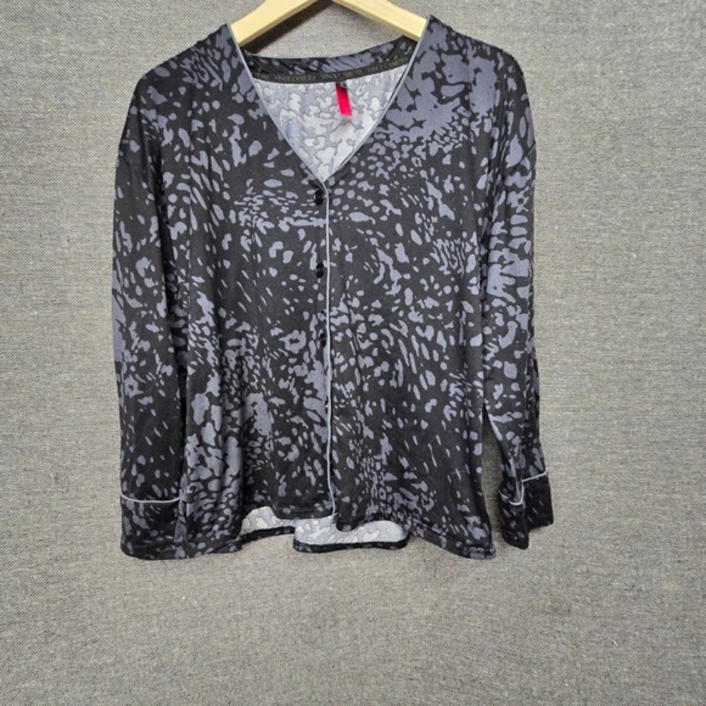Vince Camuto Womens Grey Black Animal Print Button Front Pajama Top Size Medium
